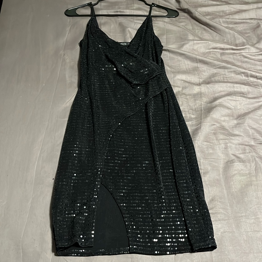 Papaya. Size small black sparkling dress.